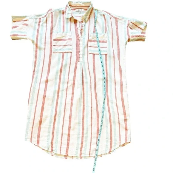 Madewell Courier Stripe Linen Cotton cream multicolor shirt dress Popover Medium - Picture 8 of 8